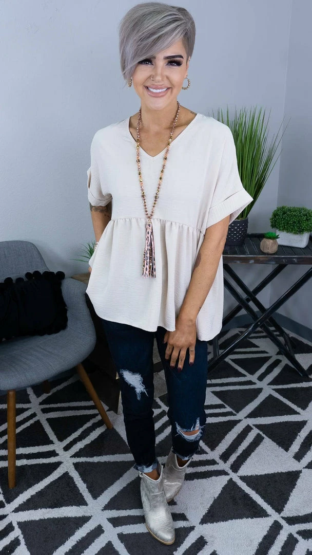 The ZigZag Stripe Oatmeal City Sleek Top TOPS & TUNICS