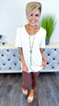 The ZigZag Stripe Off White Boyfriend V-Neck Tee TOPS & TUNICS