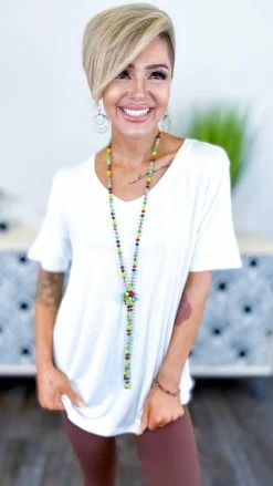 The ZigZag Stripe Off White Boyfriend V-Neck Tee TOPS & TUNICS