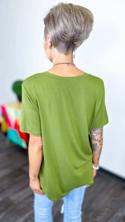 The ZigZag Stripe Olive Boyfriend V-Neck Tee