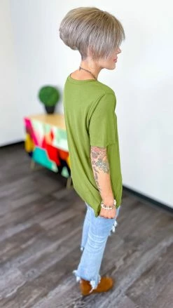 The ZigZag Stripe Olive Boyfriend V-Neck Tee