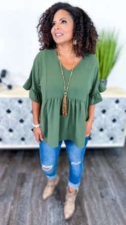 The ZigZag Stripe Olive Flirty Calls Top