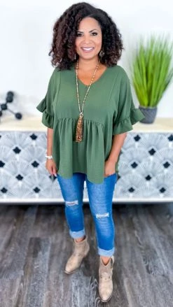 The ZigZag Stripe Olive Flirty Calls Top