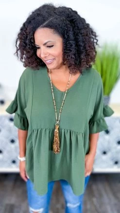 The ZigZag Stripe Olive Flirty Calls Top