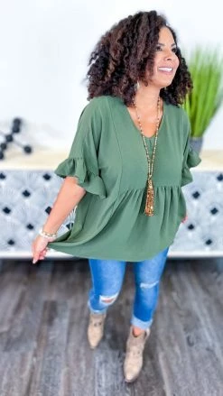 The ZigZag Stripe Olive Flirty Calls Top