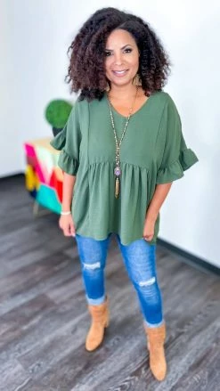 The ZigZag Stripe Olive Flirty Calls Top