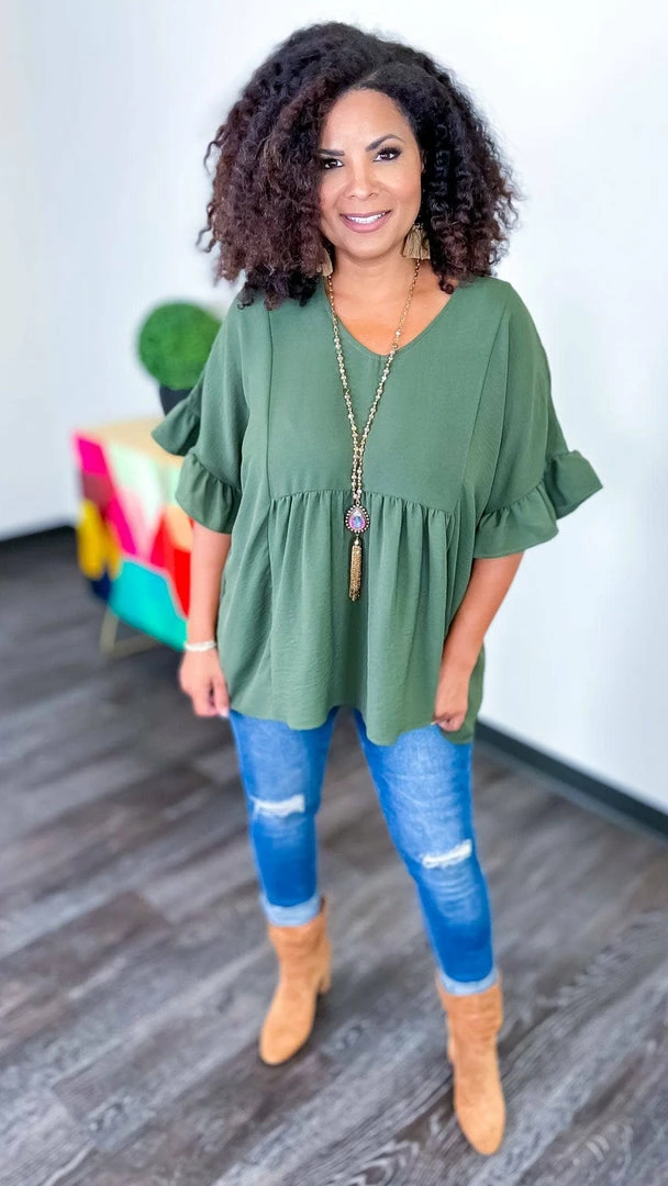 The ZigZag Stripe Olive Flirty Calls Top