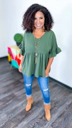 The ZigZag Stripe Olive Flirty Calls Top