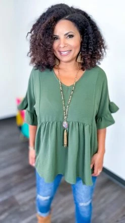 The ZigZag Stripe Olive Flirty Calls Top