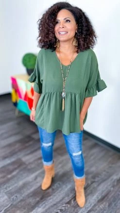 The ZigZag Stripe Olive Flirty Calls Top