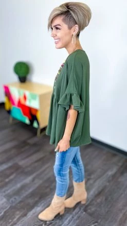 The ZigZag Stripe Olive Flirty Calls Top