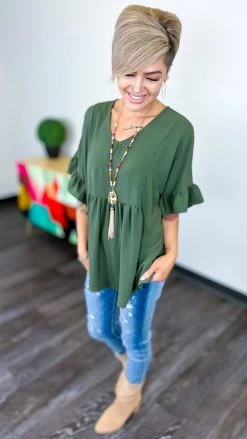 The ZigZag Stripe Olive Flirty Calls Top