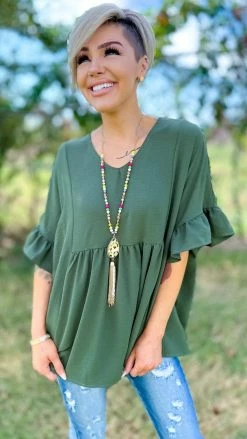 The ZigZag Stripe Olive Flirty Calls Top