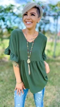 The ZigZag Stripe Olive Flirty Calls Top