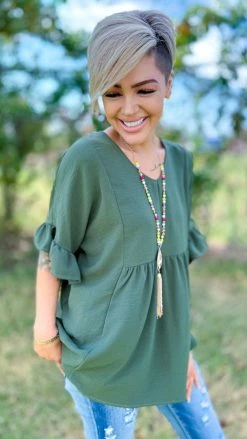 The ZigZag Stripe Olive Flirty Calls Top