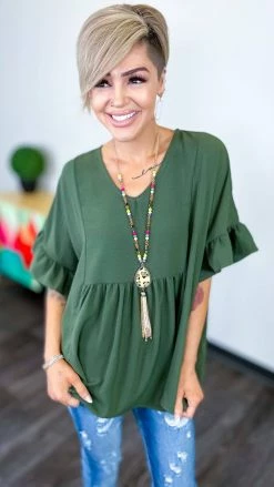 The ZigZag Stripe Olive Flirty Calls Top