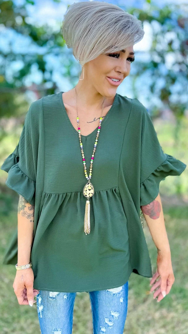 The ZigZag Stripe Olive Flirty Calls Top