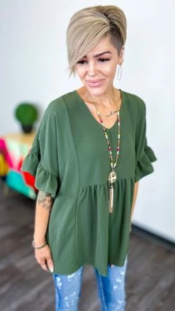 The ZigZag Stripe Olive Flirty Calls Top