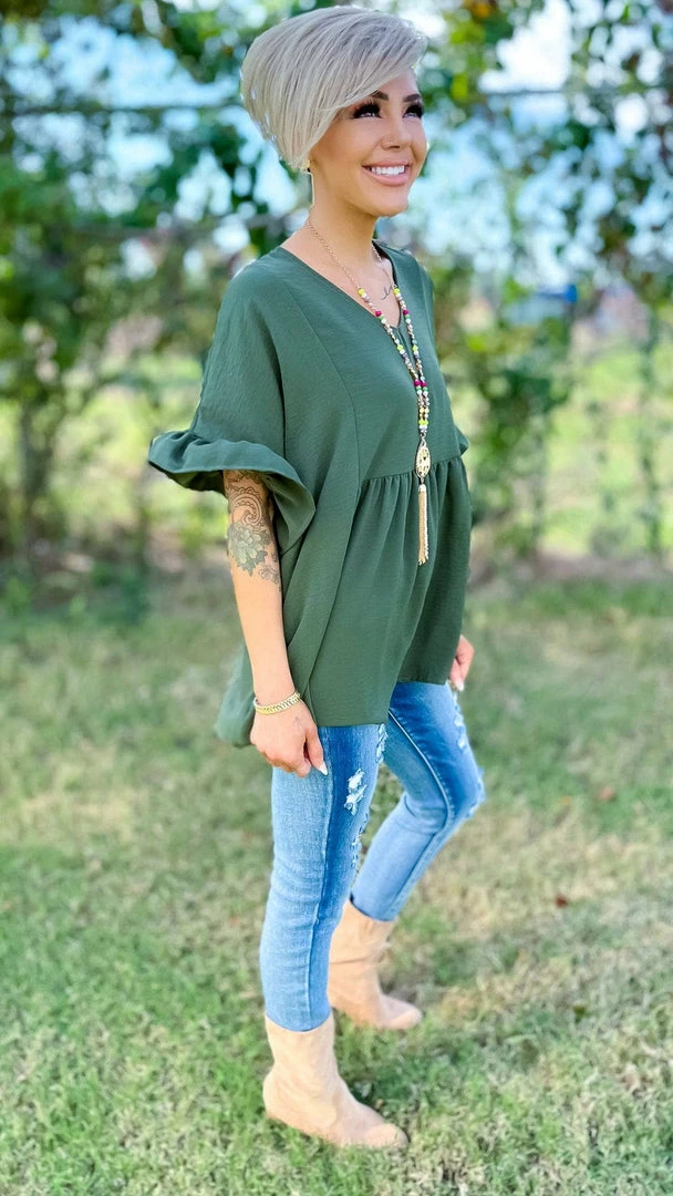 The ZigZag Stripe Olive Flirty Calls Top