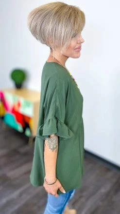 The ZigZag Stripe Olive Flirty Calls Top