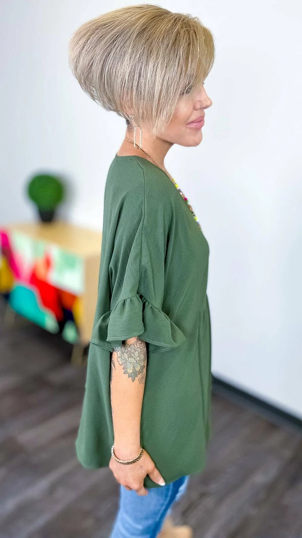 The ZigZag Stripe Olive Flirty Calls Top