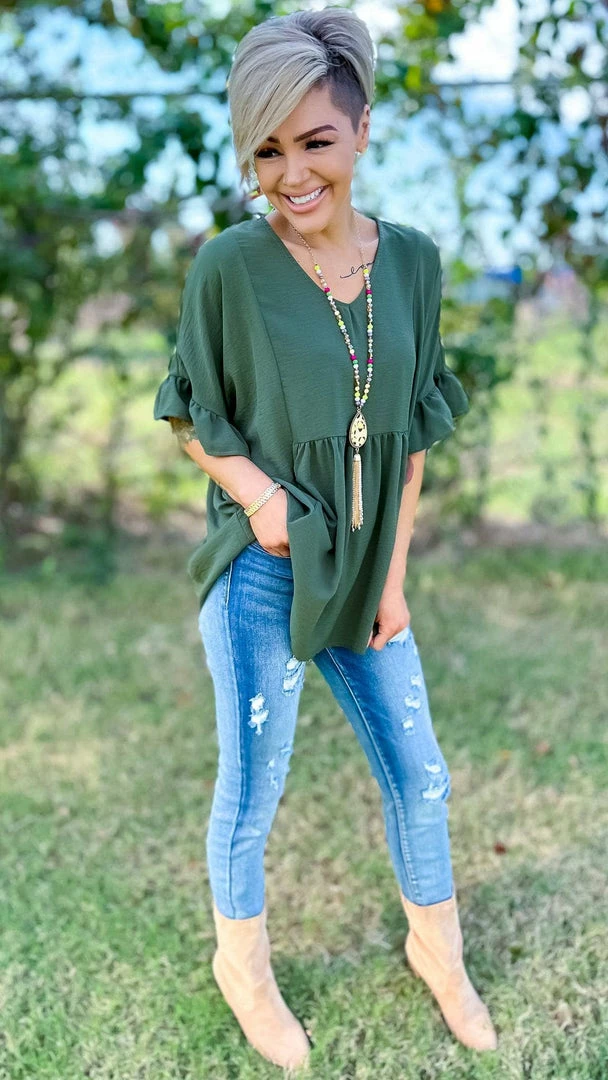 The ZigZag Stripe Olive Flirty Calls Top