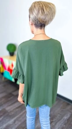 The ZigZag Stripe Olive Flirty Calls Top