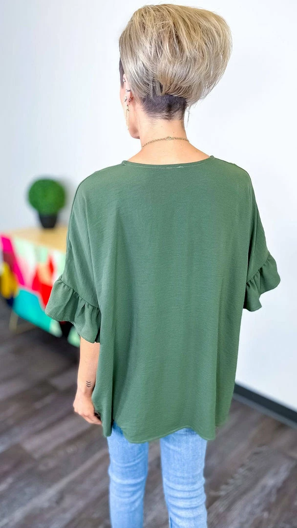 The ZigZag Stripe Olive Flirty Calls Top