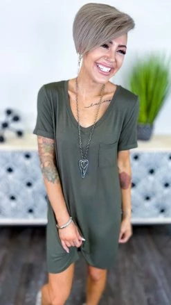 The ZigZag Stripe Olive T-Shirt Dress DRESSES