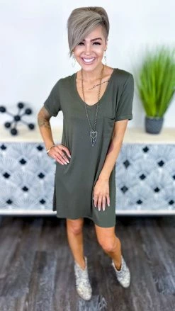 The ZigZag Stripe Olive T-Shirt Dress DRESSES