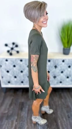 The ZigZag Stripe Olive T-Shirt Dress DRESSES