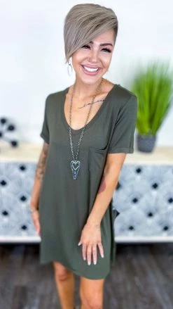 The ZigZag Stripe Olive T-Shirt Dress DRESSES