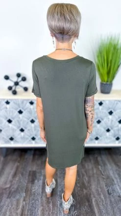 The ZigZag Stripe Olive T-Shirt Dress DRESSES