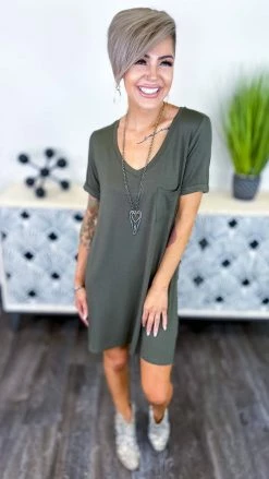 The ZigZag Stripe Olive T-Shirt Dress DRESSES