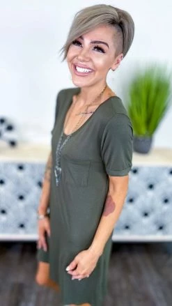 The ZigZag Stripe Olive T-Shirt Dress DRESSES