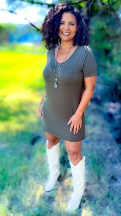 The ZigZag Stripe Olive T-Shirt Dress DRESSES