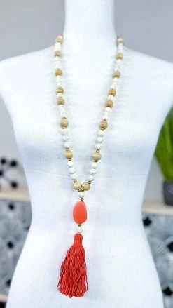 Bali Queen ACCESSORIES Orange Thea Tassel Necklace