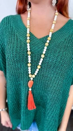 Bali Queen ACCESSORIES Orange Thea Tassel Necklace