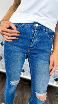 The ZigZag Stripe BOTTOMS Original Distressed Skinny Jeans