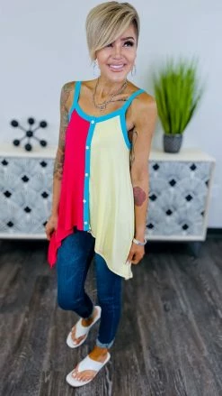 The ZigZag Stripe Pink Color Craze Tank [NO RETURNS] TOPS & TUNICS