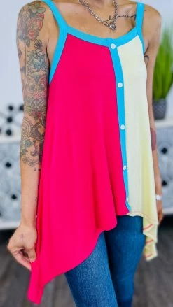 The ZigZag Stripe Pink Color Craze Tank [NO RETURNS] TOPS & TUNICS