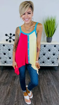 The ZigZag Stripe Pink Color Craze Tank [NO RETURNS] TOPS & TUNICS