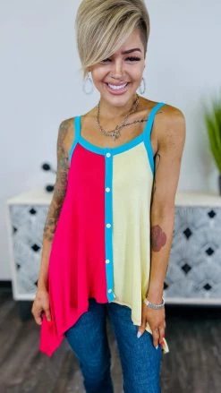 The ZigZag Stripe Pink Color Craze Tank [NO RETURNS] TOPS & TUNICS