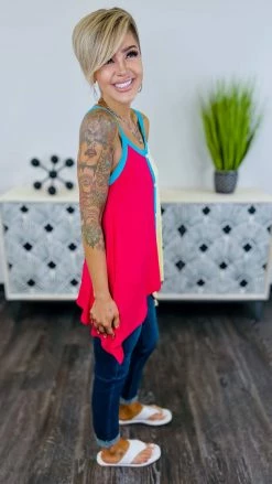 The ZigZag Stripe Pink Color Craze Tank [NO RETURNS] TOPS & TUNICS