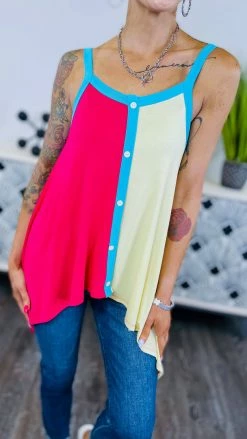 The ZigZag Stripe Pink Color Craze Tank [NO RETURNS] TOPS & TUNICS