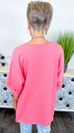 The ZigZag Stripe Short Sleeve Tops Pink Giving Ideas Top