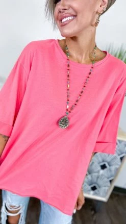 The ZigZag Stripe Short Sleeve Tops Pink Giving Ideas Top