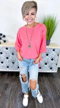 The ZigZag Stripe Short Sleeve Tops Pink Giving Ideas Top