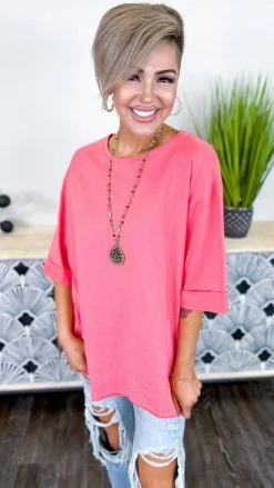 The ZigZag Stripe Short Sleeve Tops Pink Giving Ideas Top