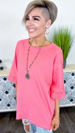 The ZigZag Stripe Short Sleeve Tops Pink Giving Ideas Top